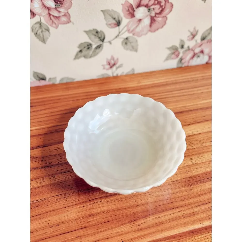 Vintage Anchor Hocking Fire King Bubble Milk Glass Bowl White Scalloped MCM